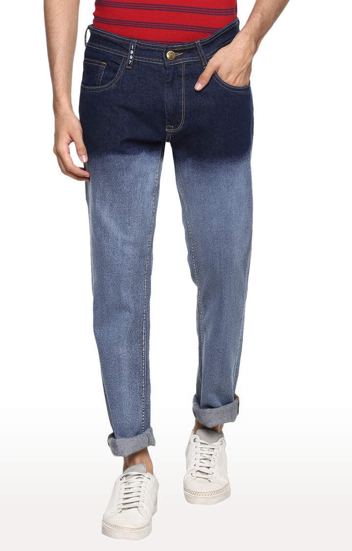 Men's Blue Cotton Blend Cropped Jeans