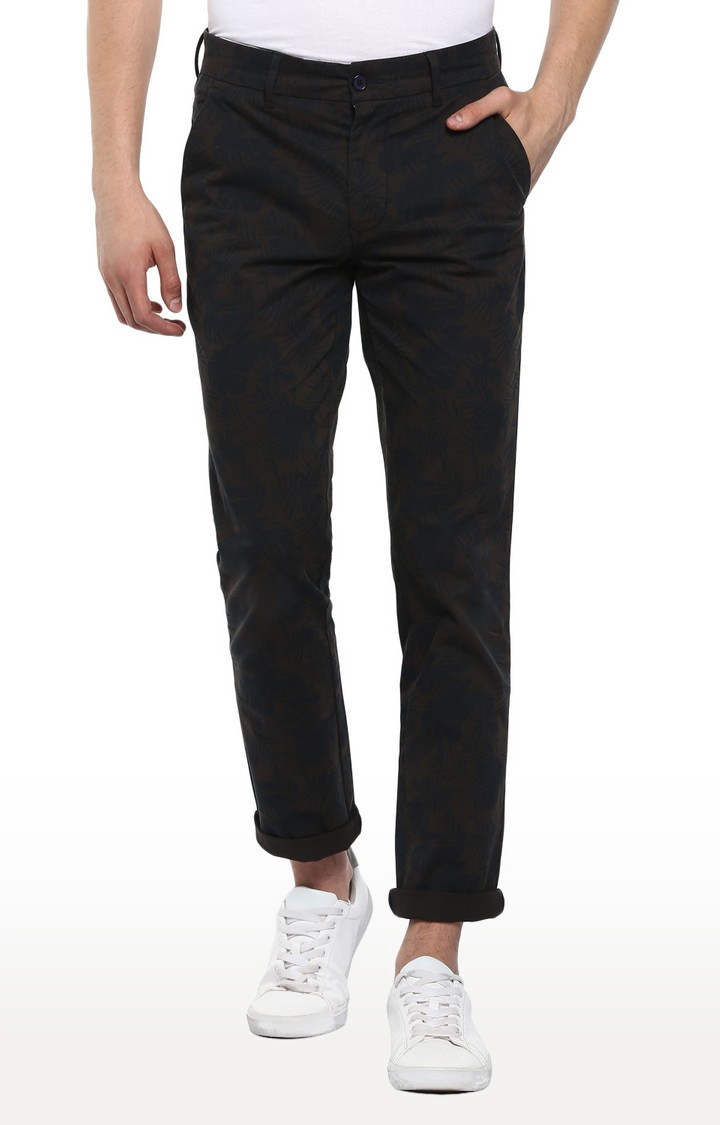 Men's Blue and Brown Cotton Blend Trousers