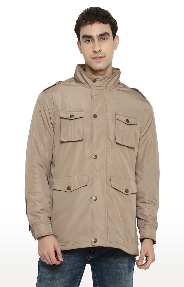 Men's Brown Solid Cotton Blend Front Open Jackets