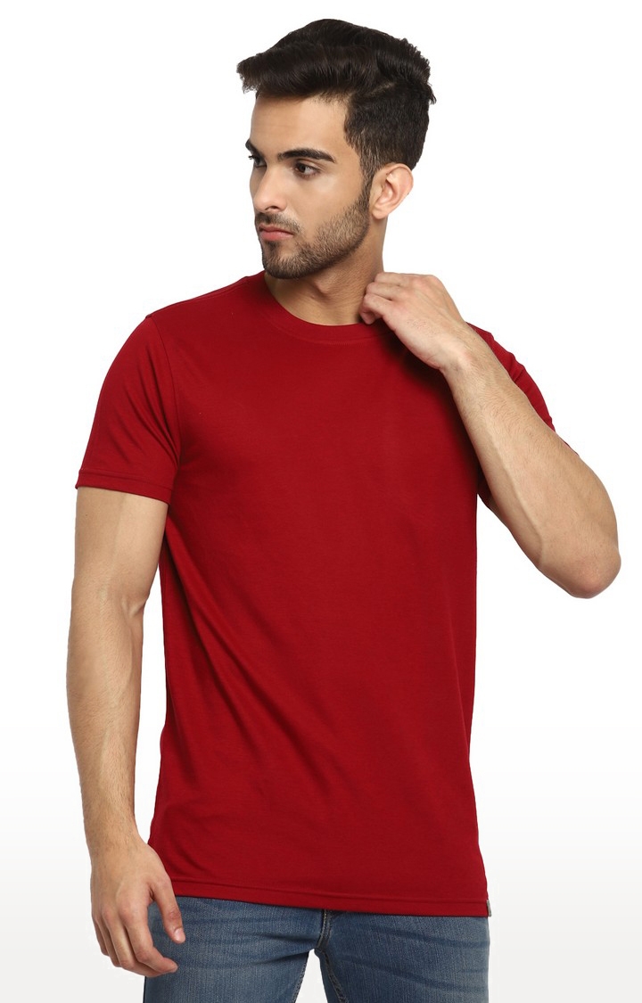 Red Chief Regular Fit Cotton Poly Half Sleeve Maroon Solidcasual T-Shirt For Men