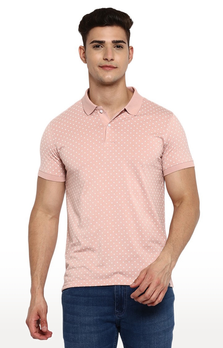 Men's Pink Cotton Blend Printed Polos 