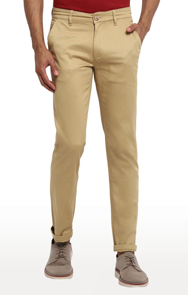 Men's Brown Cotton Blend Trousers