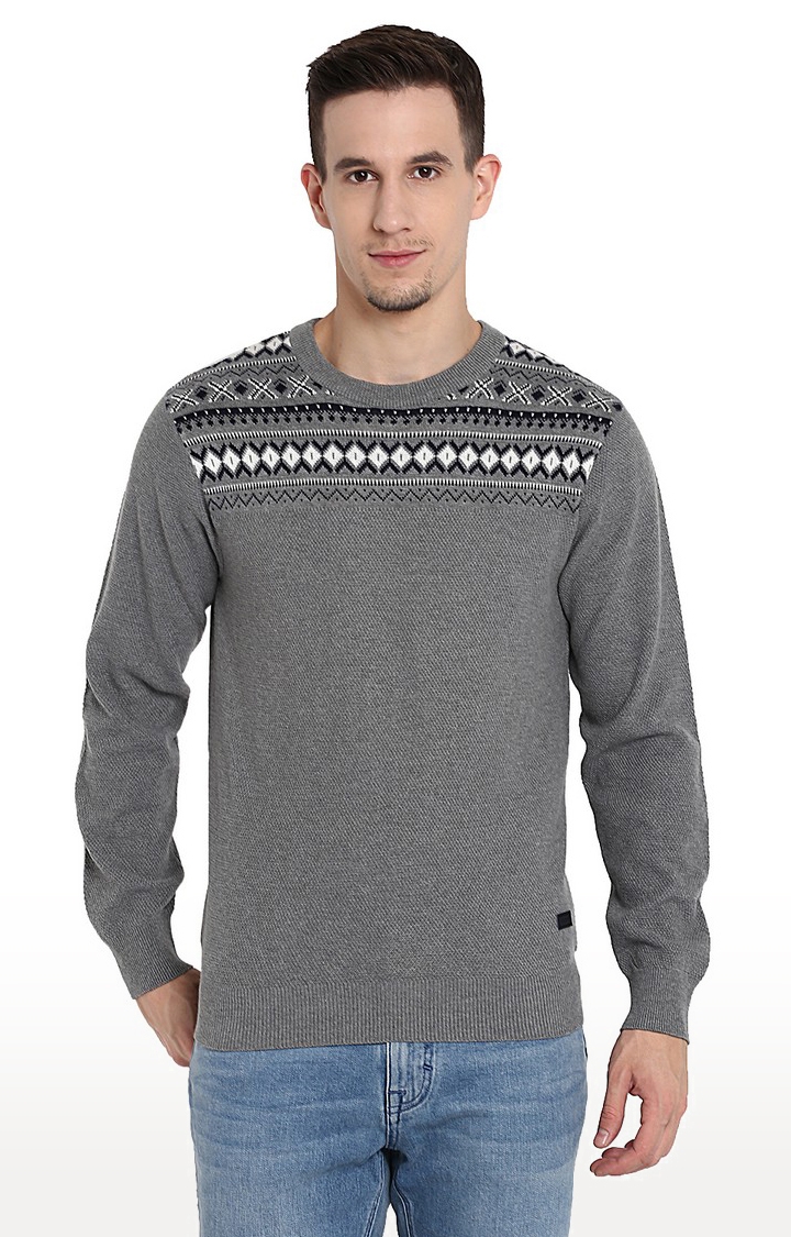 Men's Grey Cotton Blend Printed Sweaters