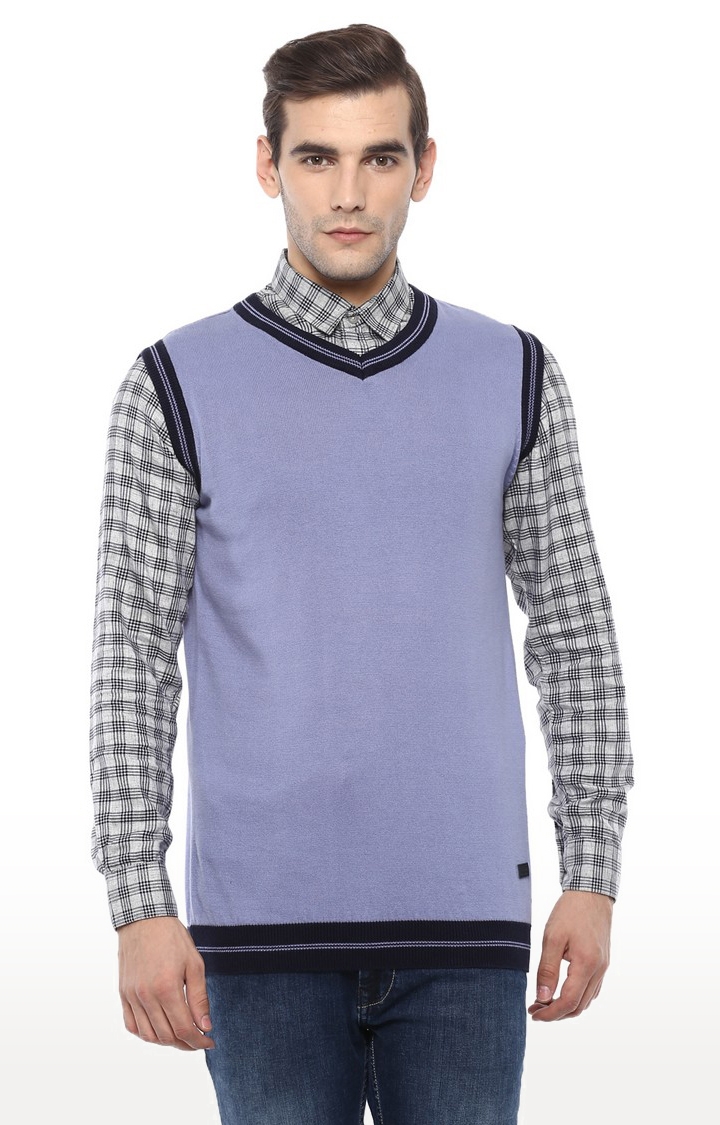 Men's Purple Solid Cotton Blend Sweaters