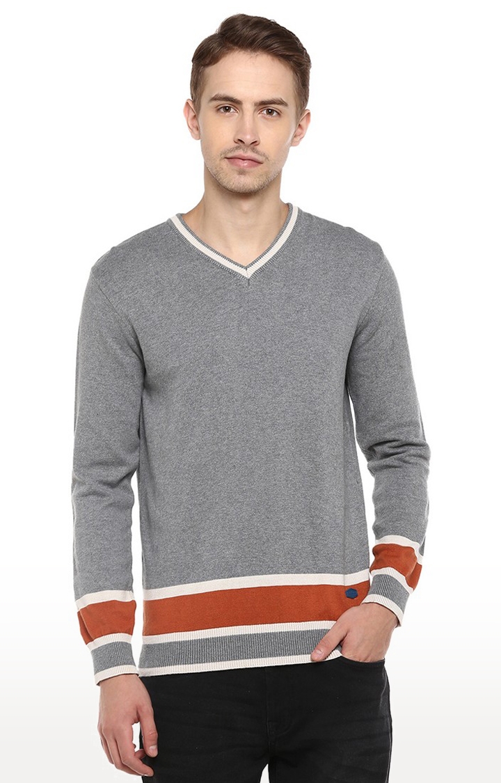 Men's Grey Cotton Blend Sweaters