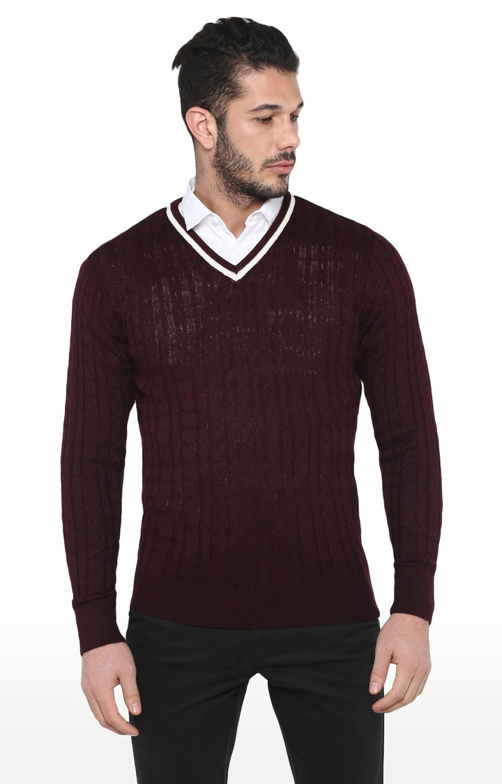 Men's Red Cotton Blend Sweaters