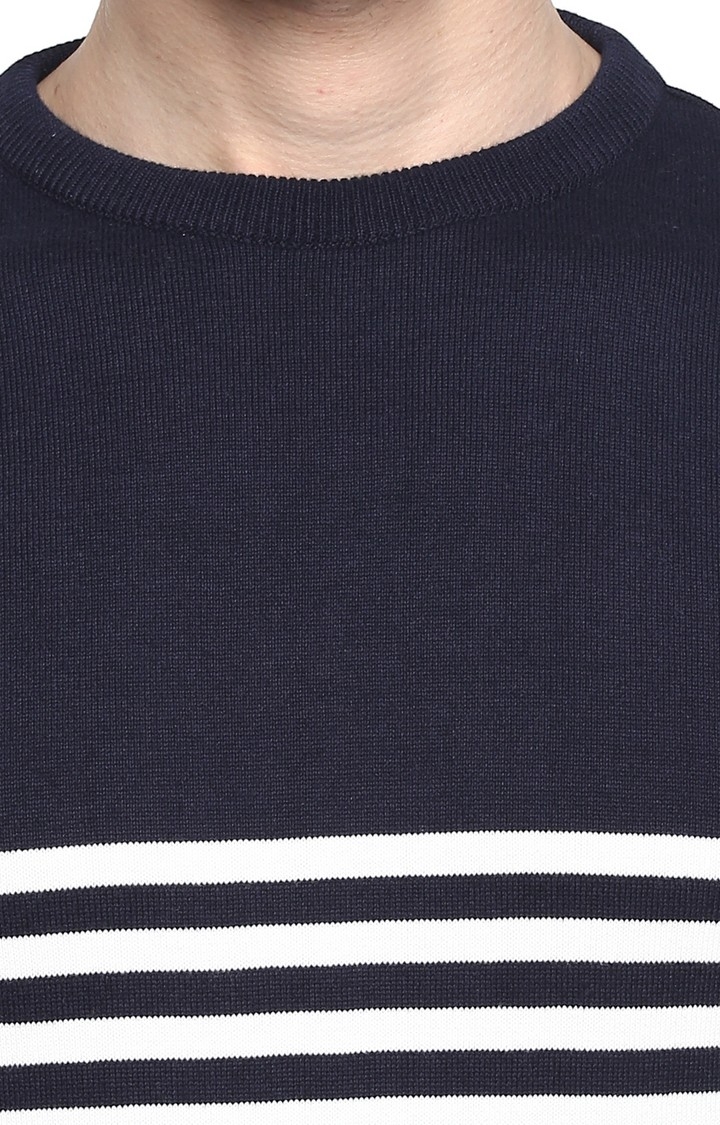Men's Blue Cotton Blend Sweaters
