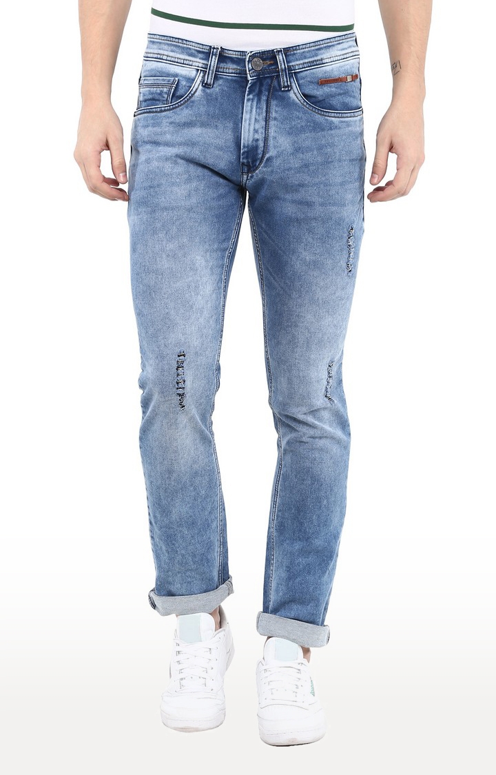 Men's Blue Cotton Blend Comfort Jeans