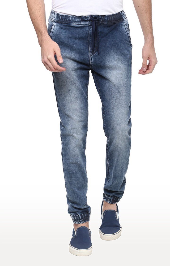 Men's Blue Cotton Blend Joggers Jeans