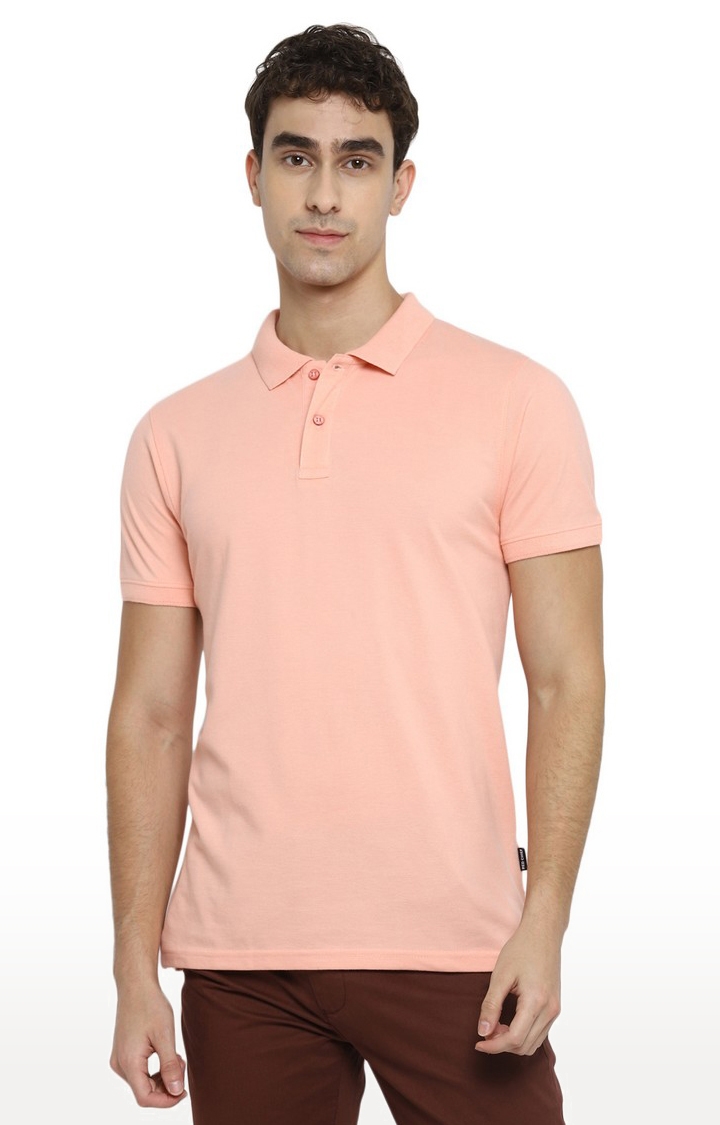 Men's Pink Cotton Solid Polos 