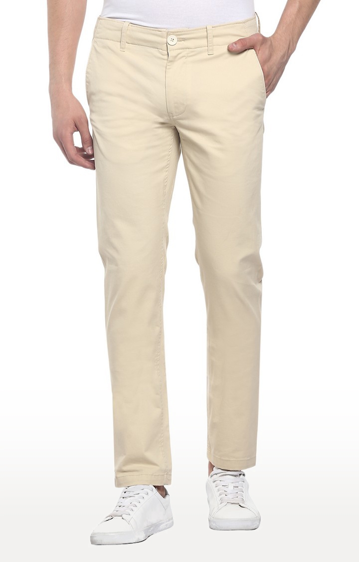 Men's White Cotton Blend Trousers