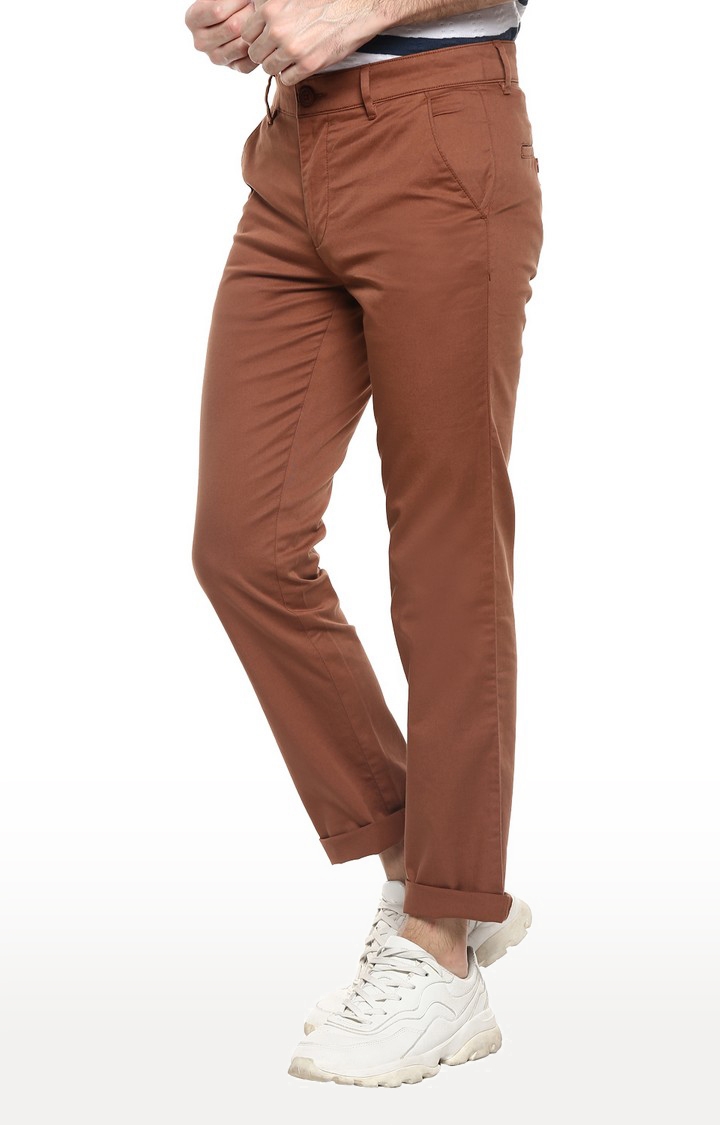 Men's Brown Cotton Blend Casual Pants