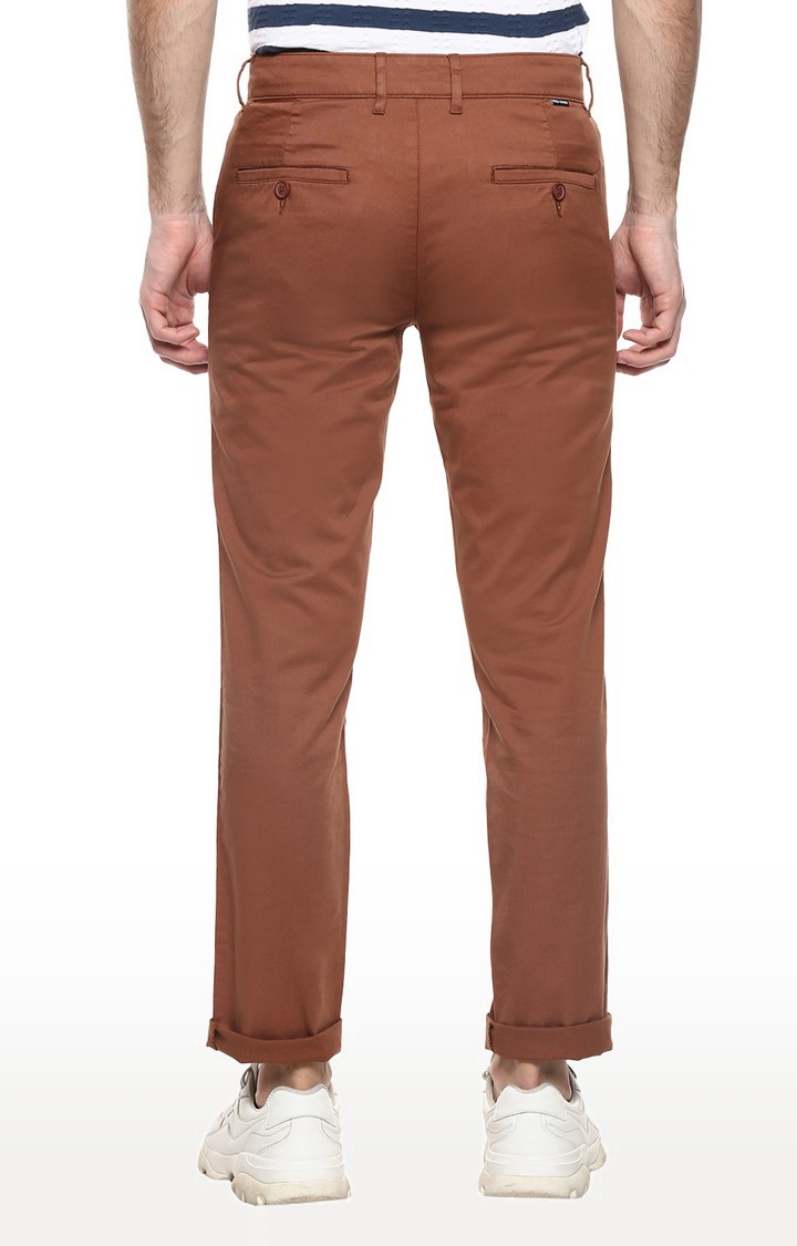 Men's Brown Cotton Blend Casual Pants