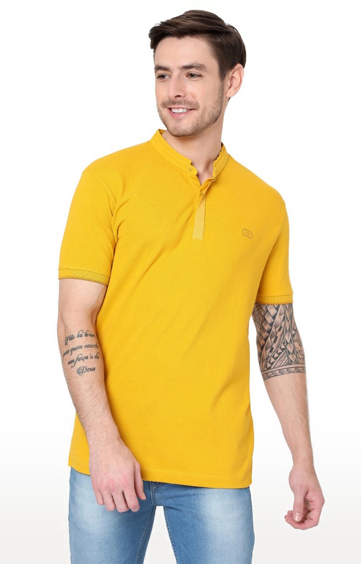  Men's Yellow Half Sleeves Slim Fit Tshirts