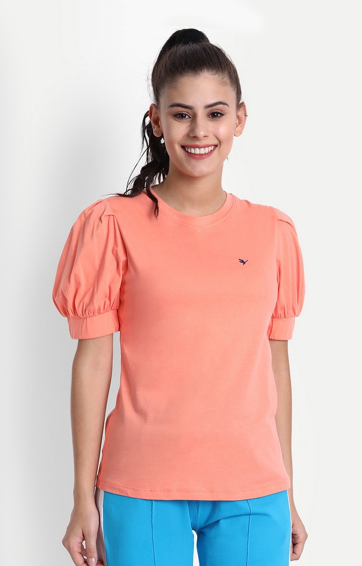Women's Orange Cotton Solid Tops