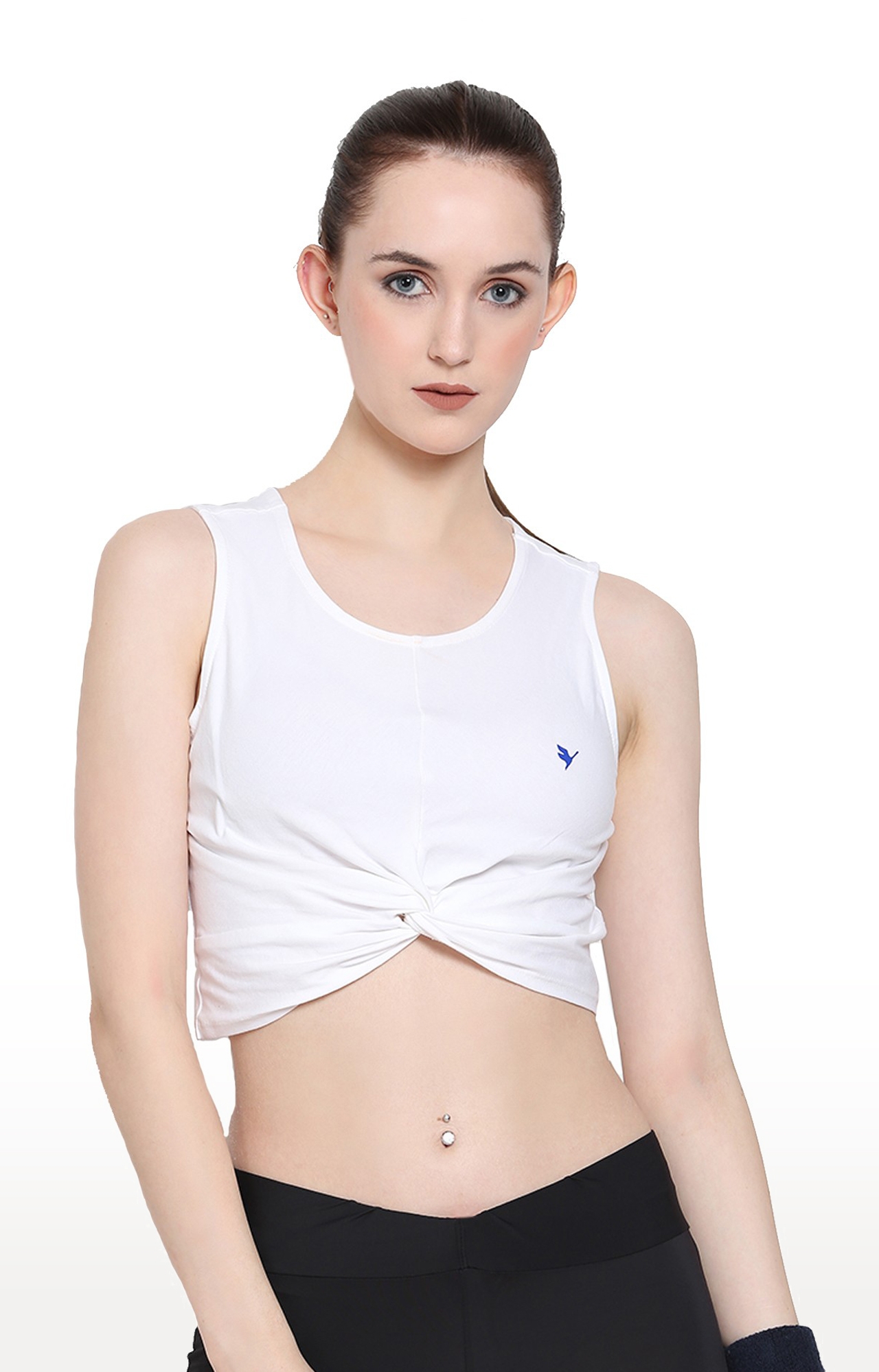 Am Swan | Premium White Cotton Lycra Smart Fit Sleeveless Knotted Top