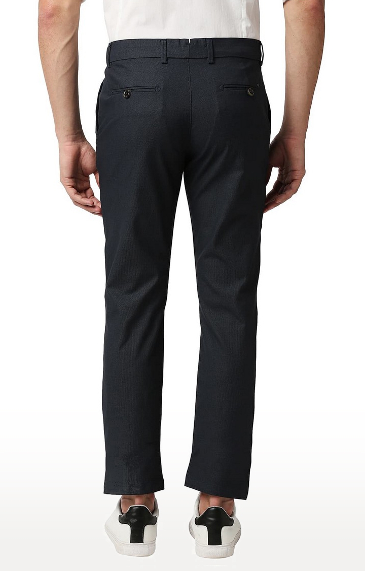 BASICS CASUAL SELF NAVY COTTON POLYESTER STRETCH TAPERED TROUSERS