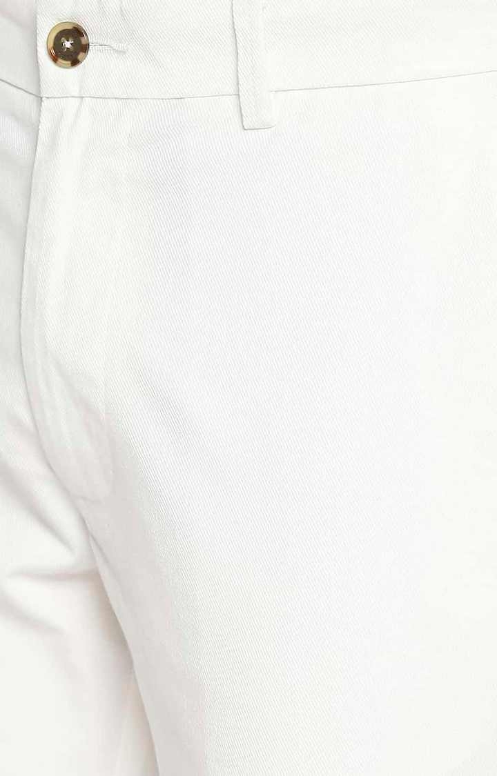 Men's White Cotton Blend Solid Chinos