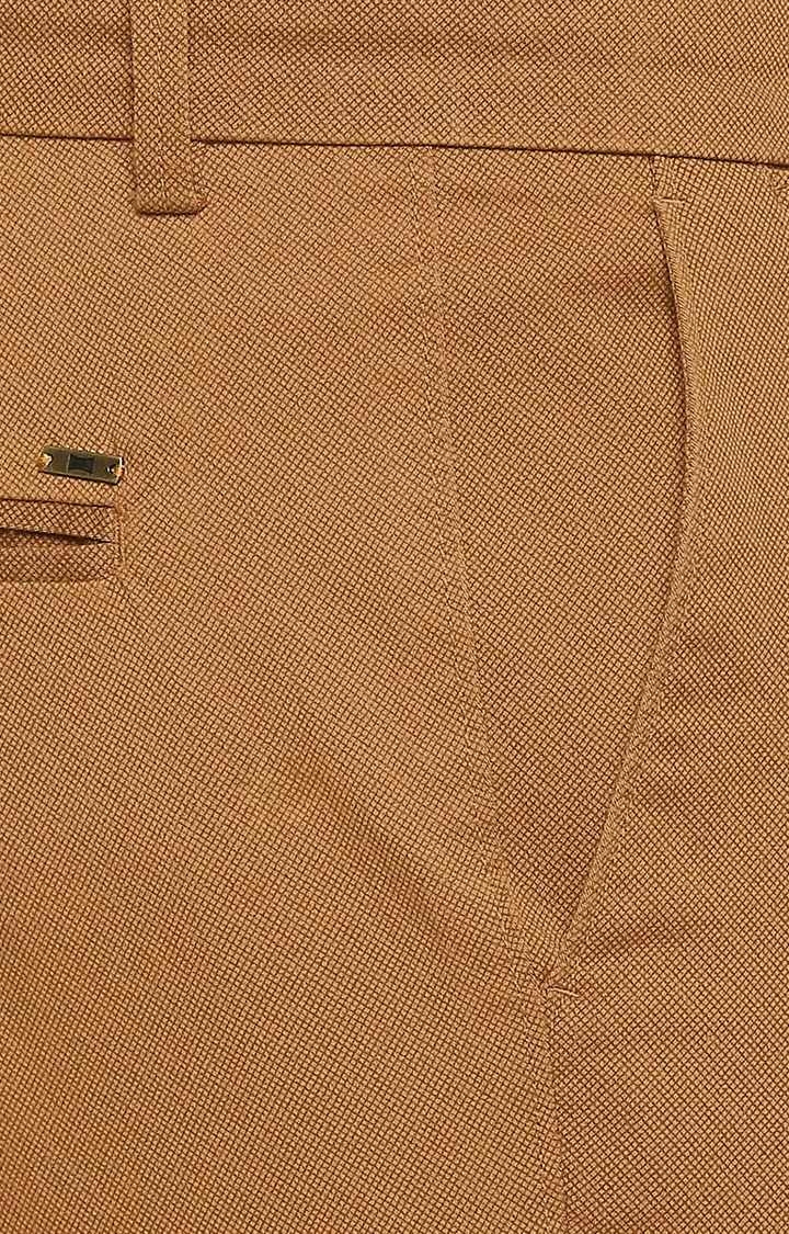 Men's Brown Cotton Blend Printed Chinos