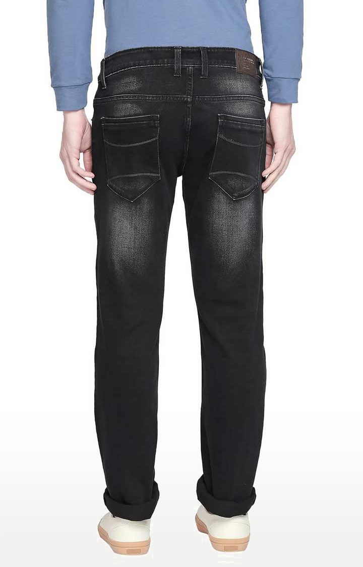 Men's Black Cotton Blend Solid Jeans