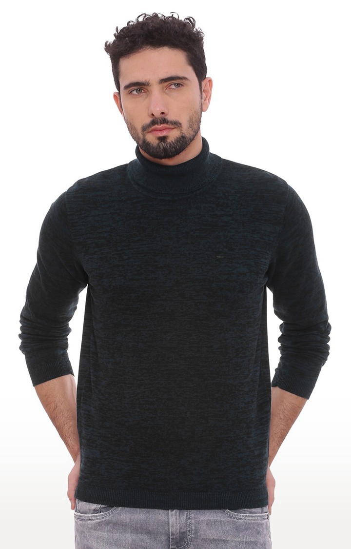 Men's Blue Cotton Solid Sweaters