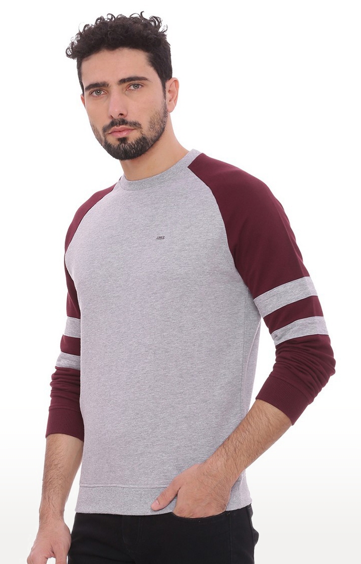 Men's Grey Cotton Blend Colourblock Sweaters