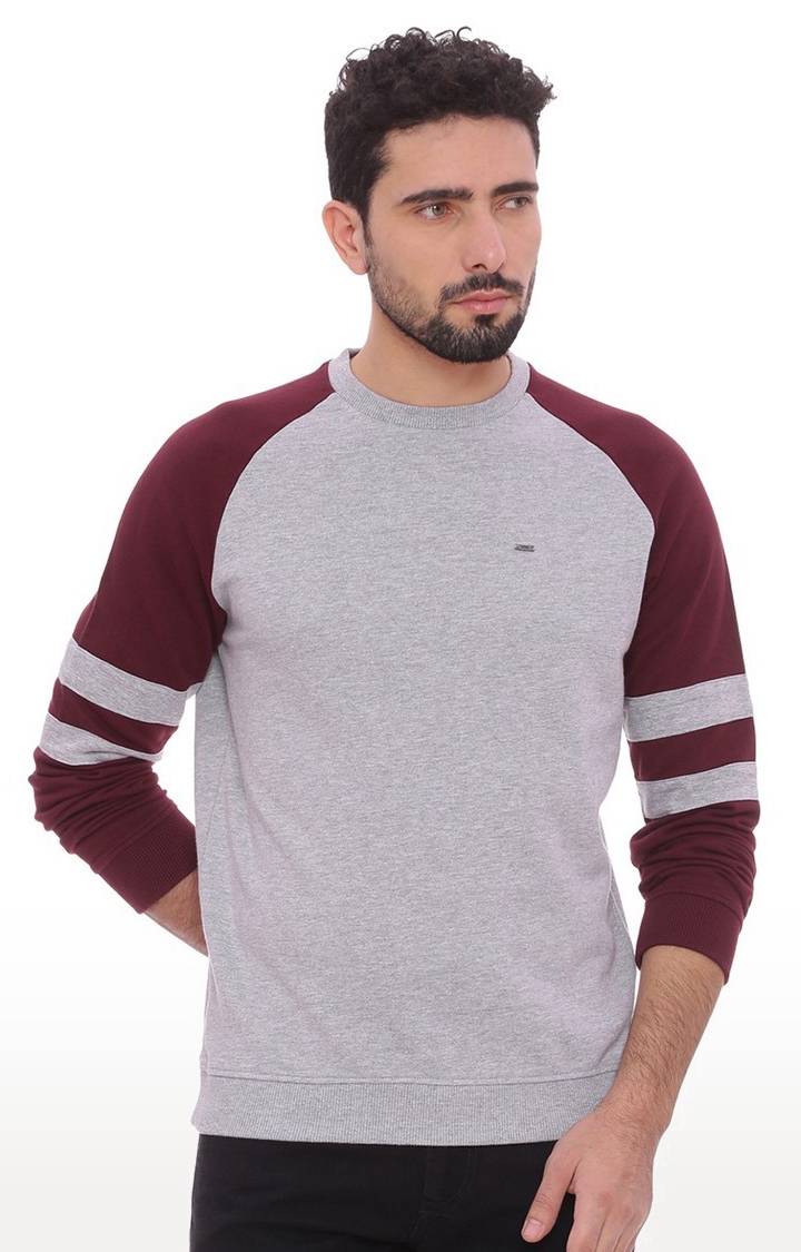 Men's Grey Cotton Blend Colourblock Sweaters