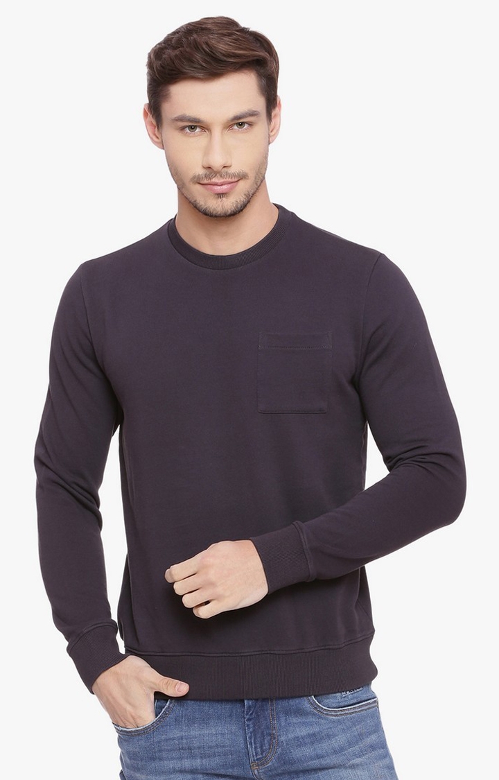 Men's Grey Cotton Solid Sweaters