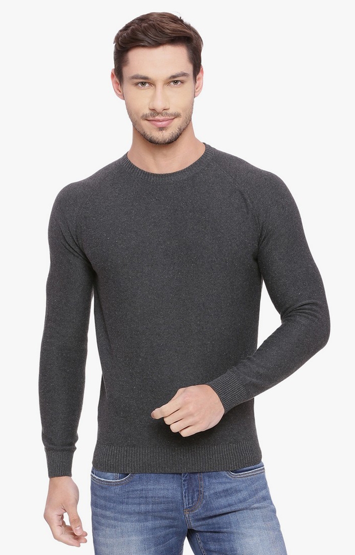 Men's Grey Cotton Solid Sweaters