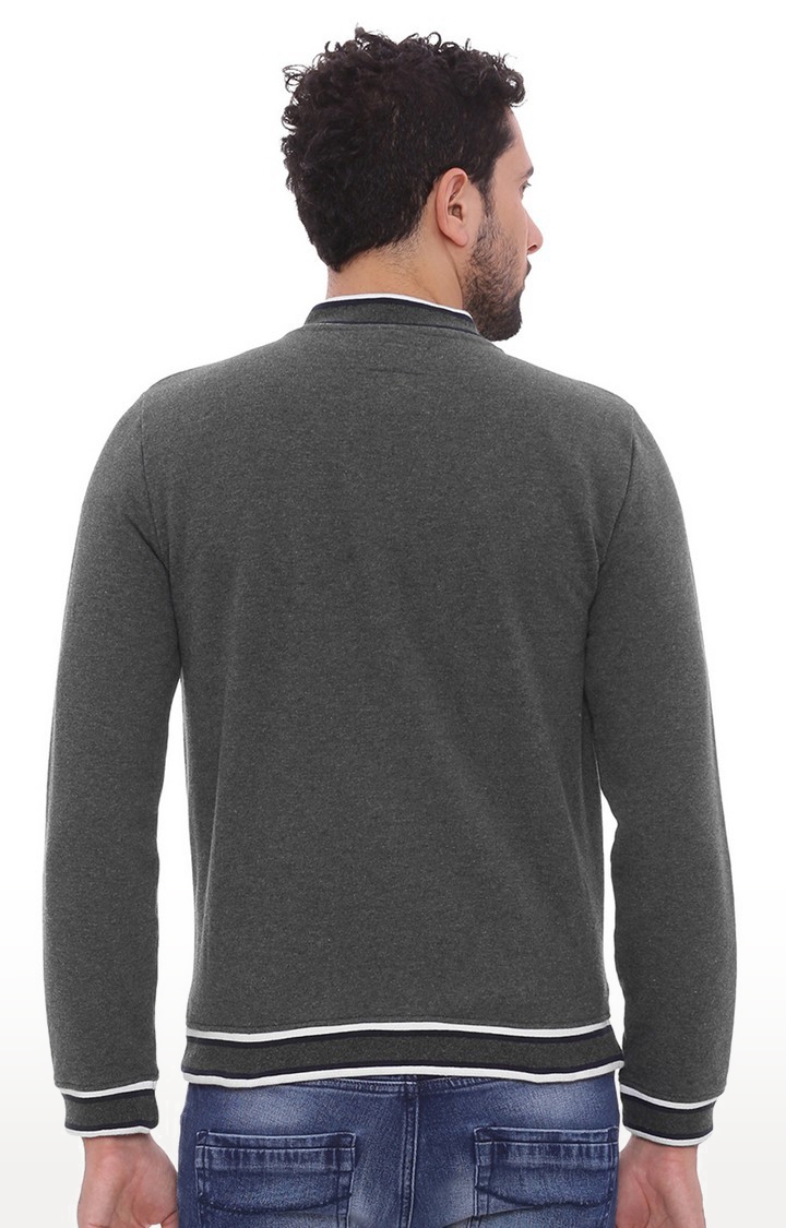 Men's Grey Cotton Blend Printed Varsity Jackets
