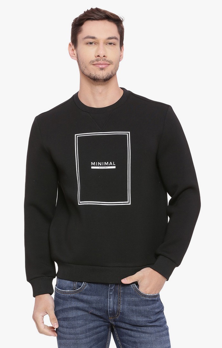 Men's Black Cotton Blend Printed Sweaters