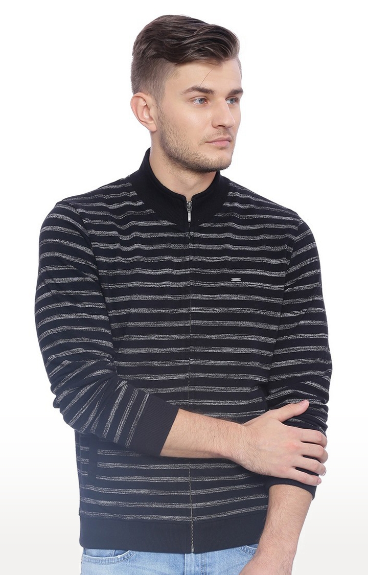 Men's Blue Cotton Blend Striped Sweaters