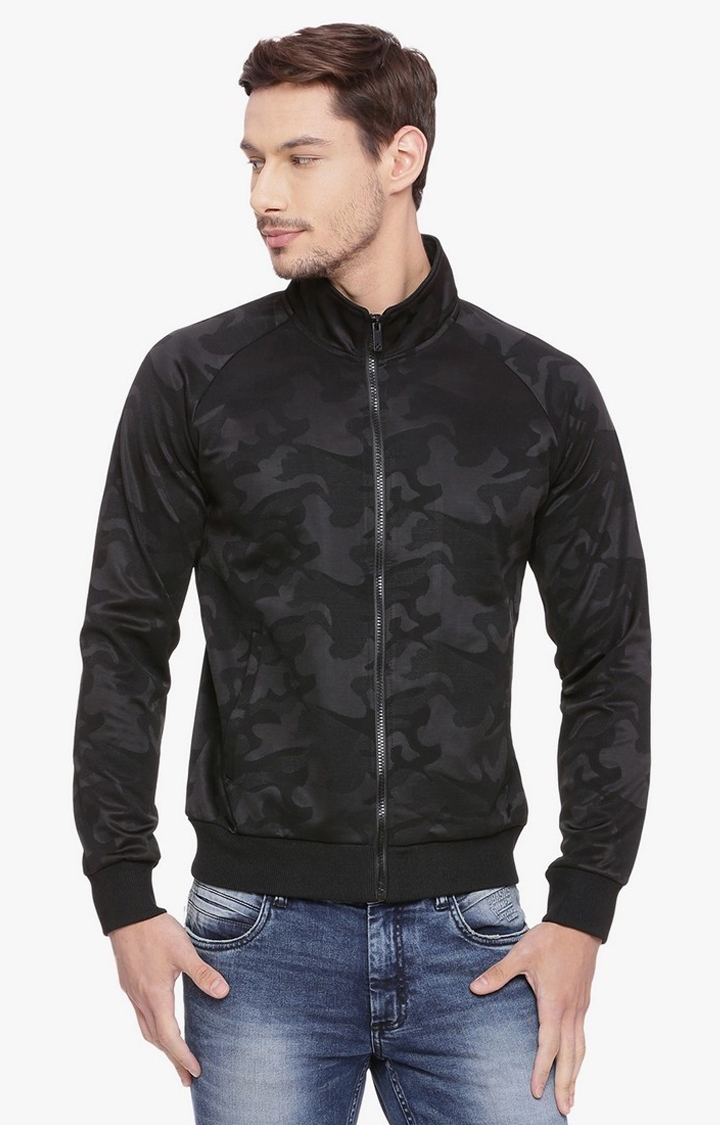Men's Black Cotton Blend Camouflage Western Jackets