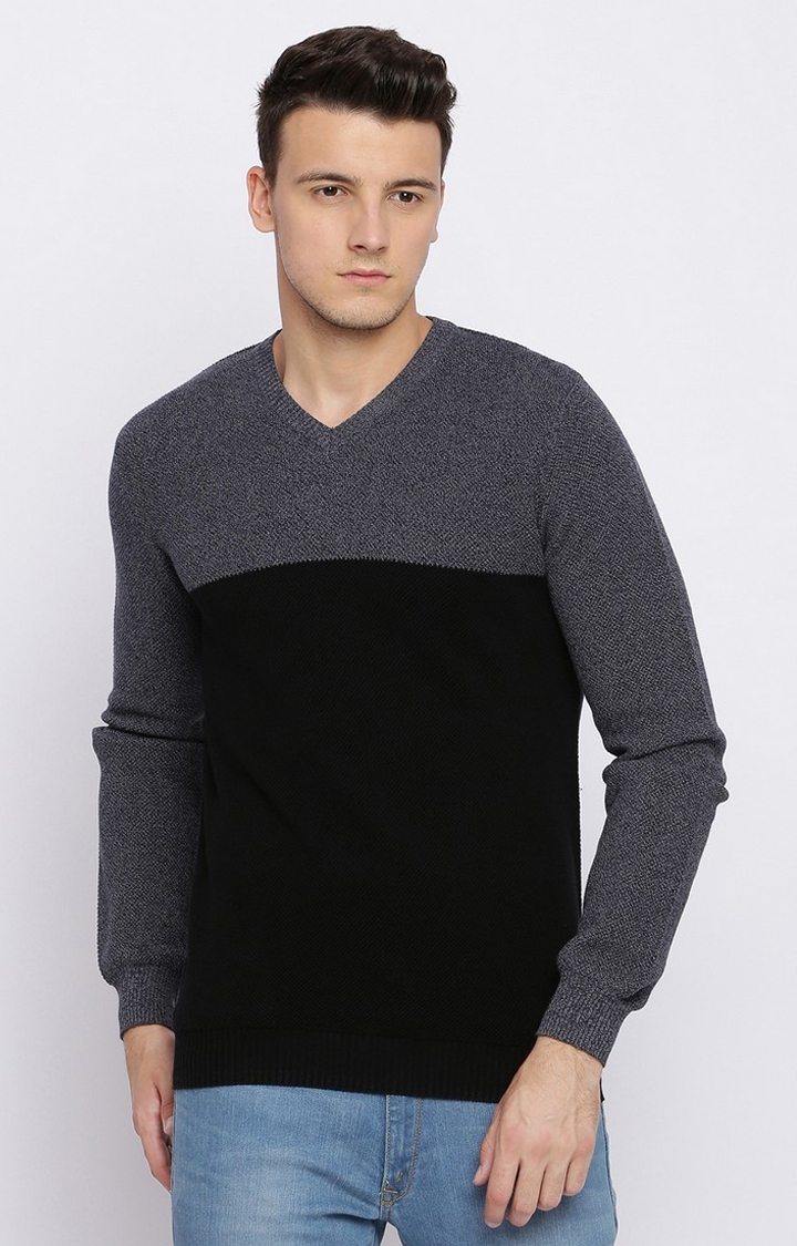 Men's Black Cotton Colourblock Sweaters