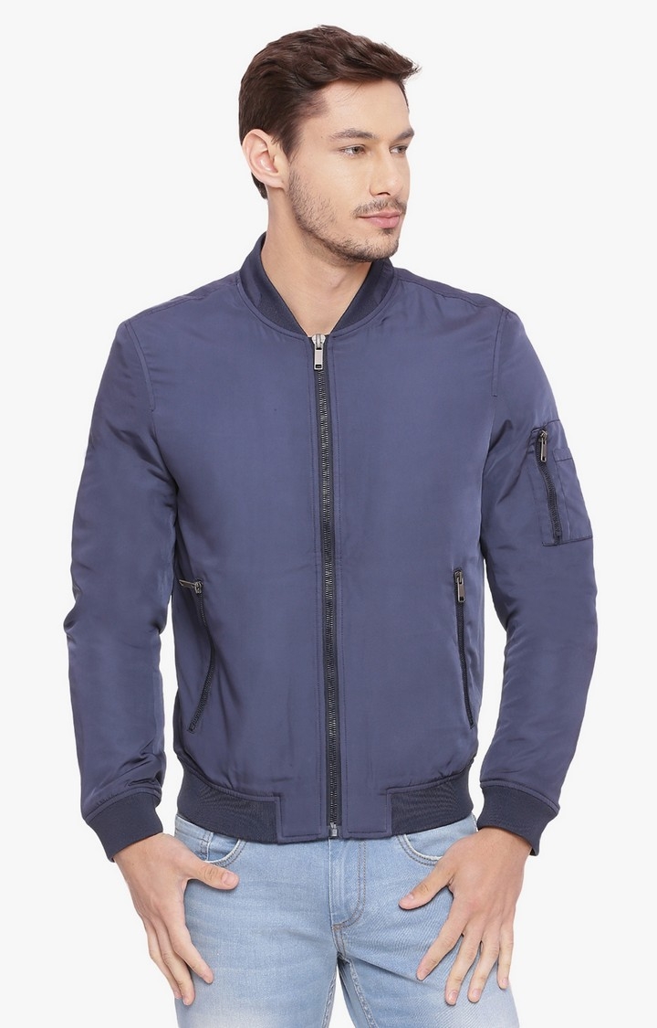 Blue Solid Western Jackets