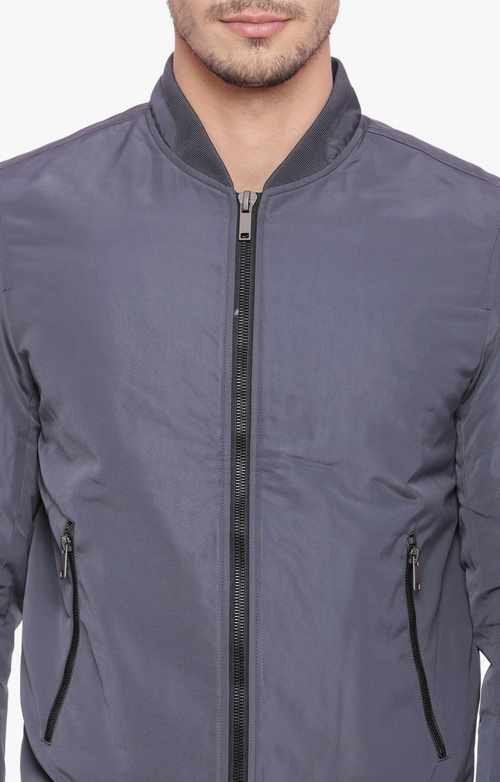 Men's Blue Polyester Solid Windcheater