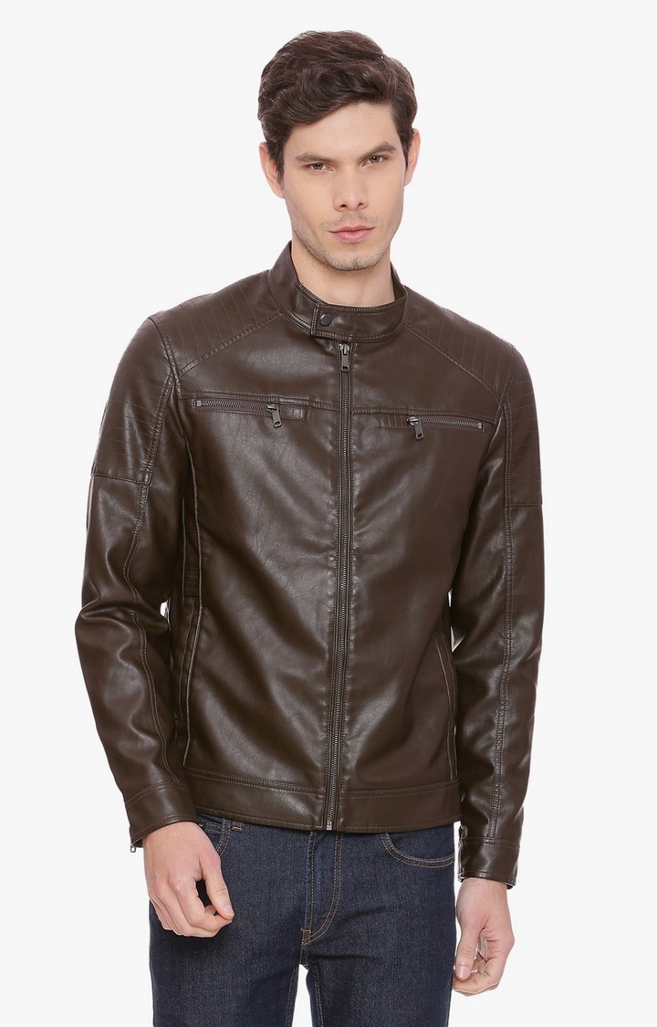 Basics | Brown Solid Western Jackets