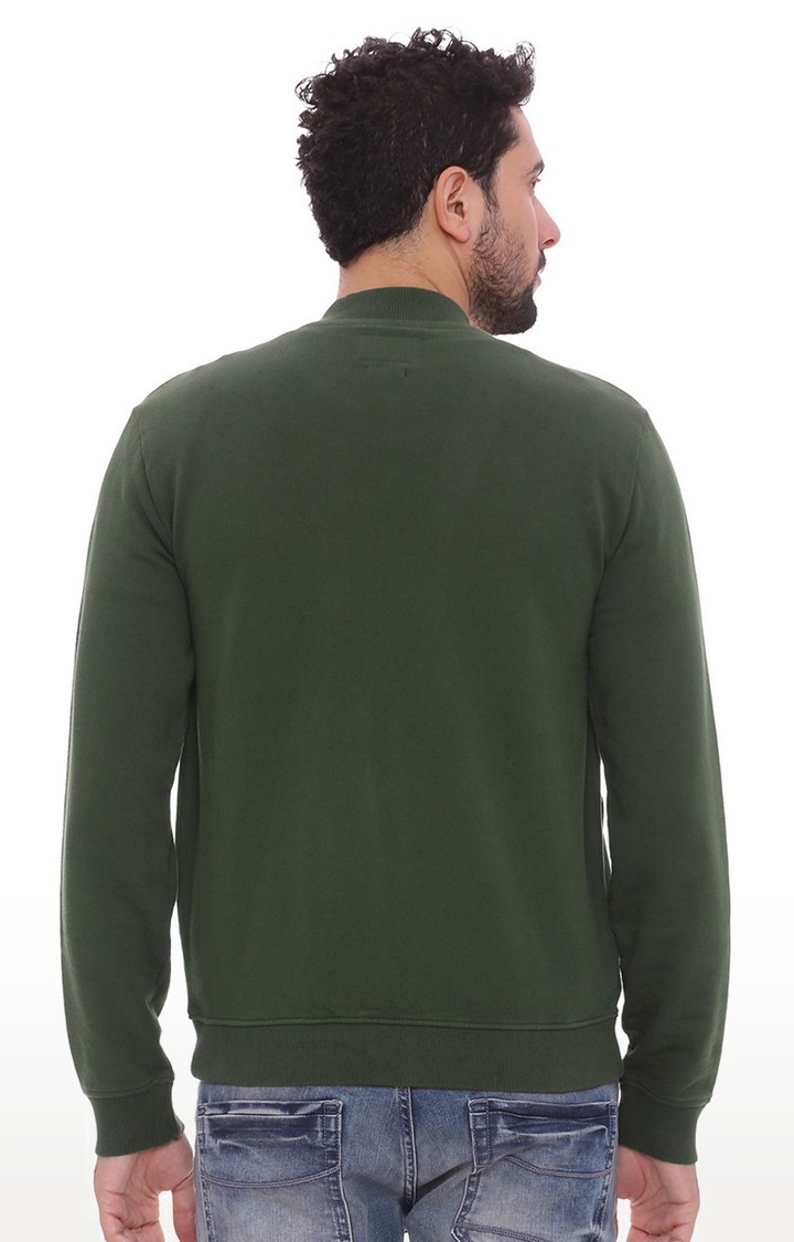 Men's Green Cotton Solid Varsity Jackets