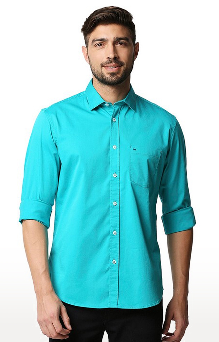 Men's Green Cotton Blend Solid Casual Shirts