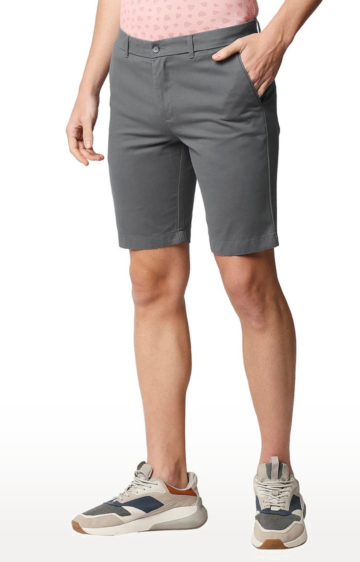 Men's Mid Grey Cotton Solid Shorts