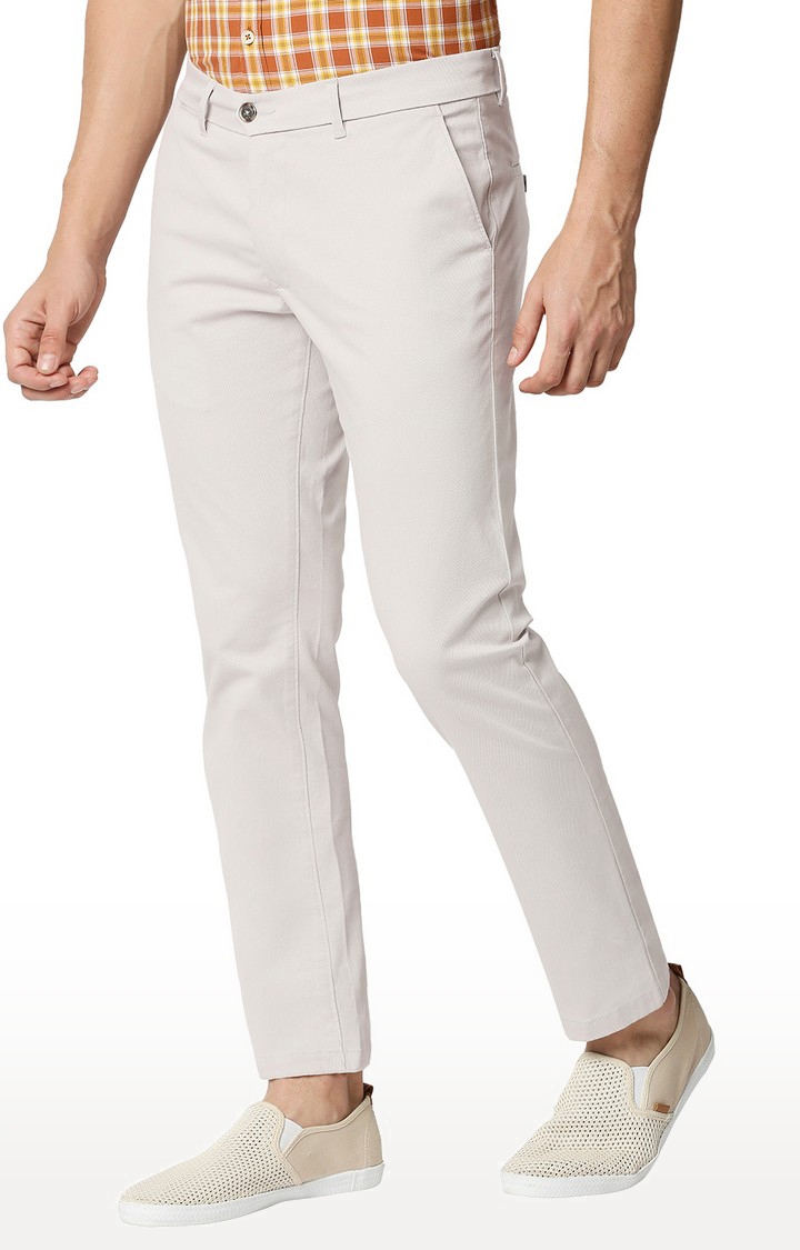 BASICS CASUAL SELF STONE COTTON STRETCH TAPERED TROUSERS