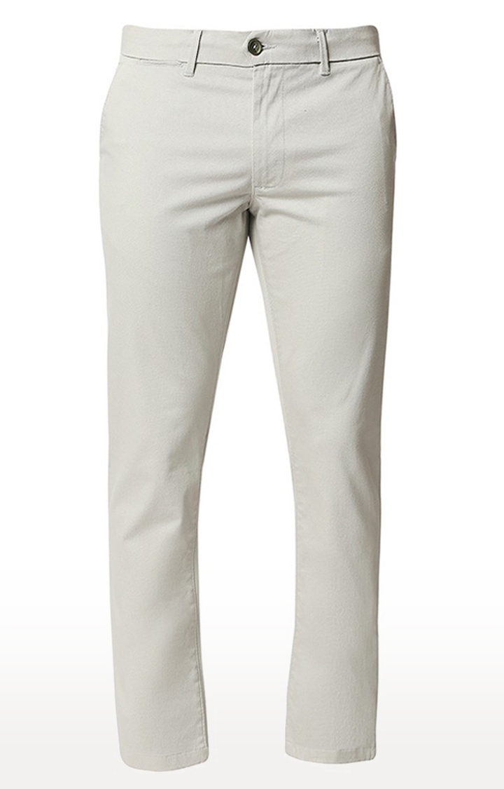 BASICS CASUAL SELF MID GREY COTTON STRETCH TAPERED TROUSERS