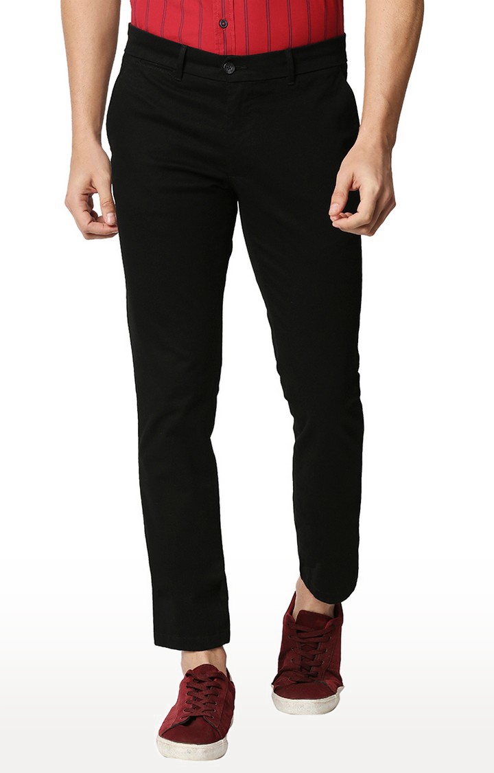 Men's Black Cotton Blend Solid Trouser