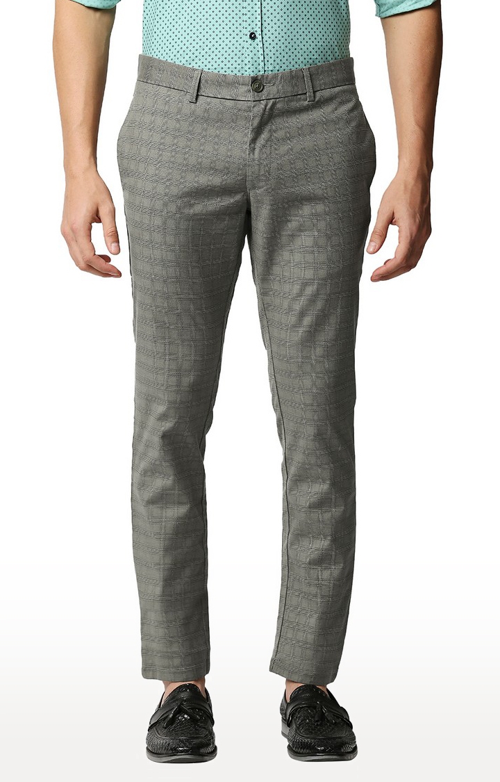Men's Green Cotton Blend Checked Trousers