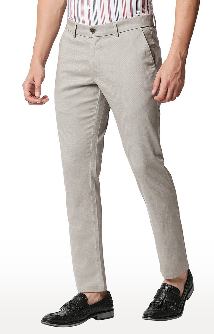 Men's Stone Cotton Blend Printed Trouser
