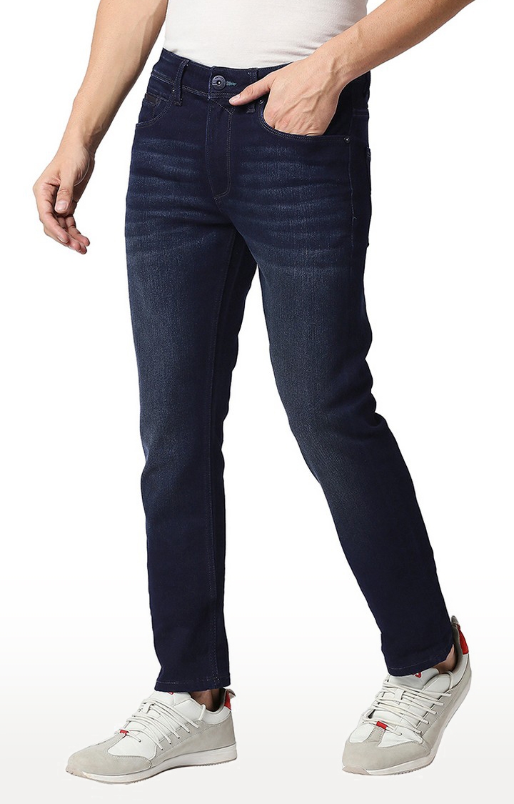 BASICS CASUAL PLAIN NAVY COTTON POLYESTER STRETCH TORQUE JEANS