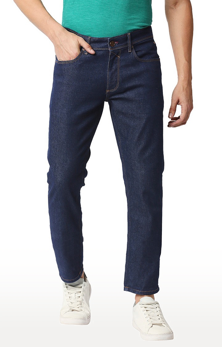 Men's Blue Cotton Blend Solid Jeans