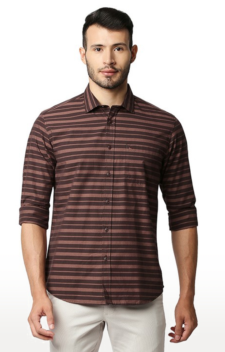 Men's Brown Cotton Striped Casual Shirts
