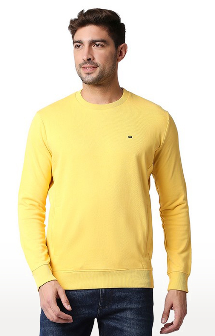 Men's Yellow Cotton Solid Sweaters