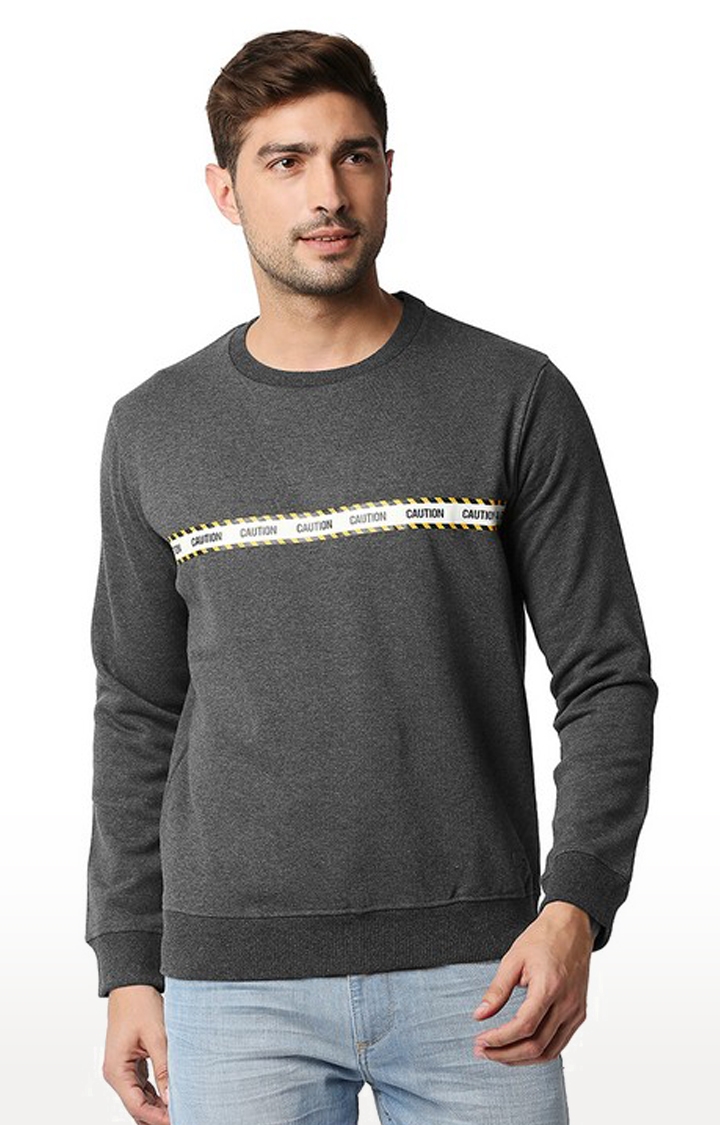 Men's Grey Cotton Blend Solid Sweaters